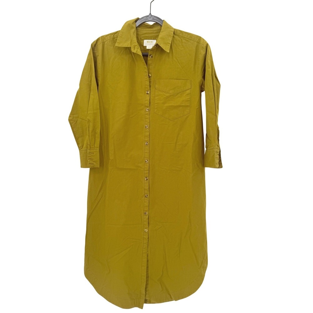 Maeve Anthropologie Mustard Yellow Cotton Midi Button Down Shirt Dress XSP